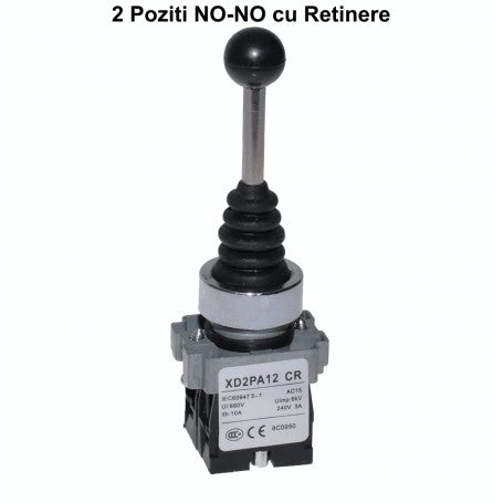 Controller cu Maneta 2 Pozitii cu Retinere, Tip Joystick, Diametru montaj 22mm, Metalic, 3A