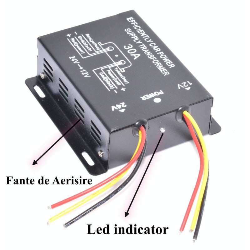 Convertor Auto de Tensiune Pentru Curent 24V-12V DC, 30A