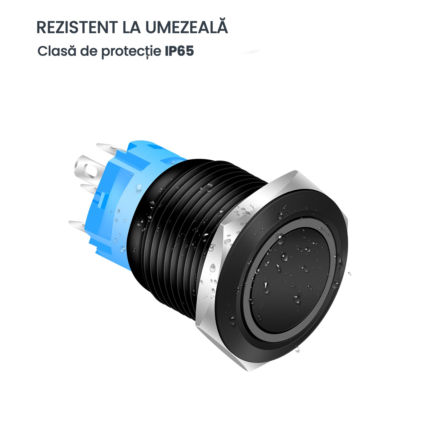Buton Push Negru 19mm cu Retinere si Led Rosu, ElectroAZ