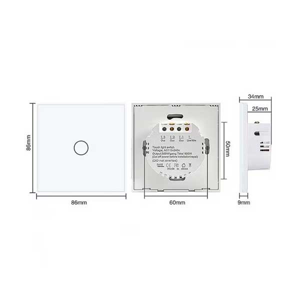 Intrerupator dublu touch Alb Classlights , Sticla Securizata, LED