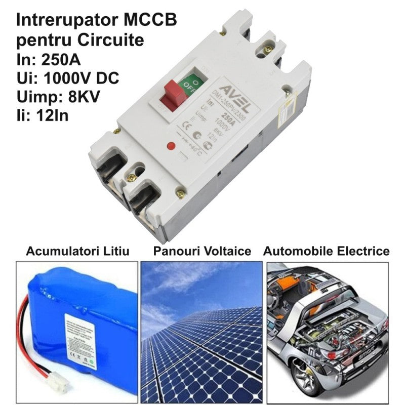 Intrerupator de Circuit Solar MCCB, 2P, Putere 250A, Tensiune 1000V DC