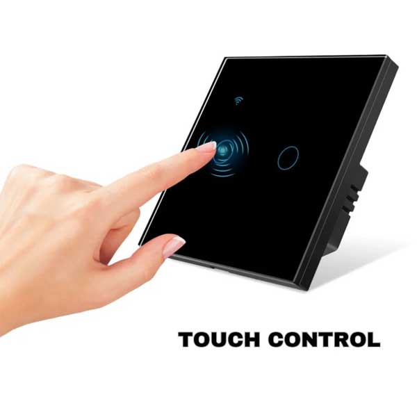 Intrerupator smart dublu touch Negru, WiFi, Sticla securizata, Classlights, 10A, Control vocal, Smart Life / Tuya, LED