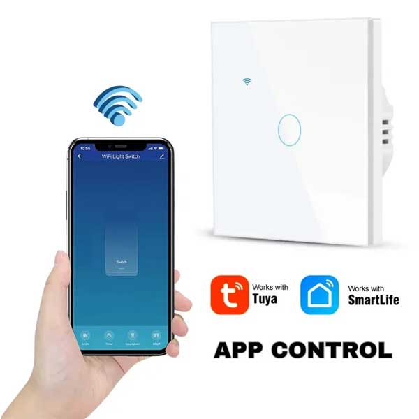 Intrerupator smart touch alb, WiFi, Sticla securizata, Classlights, 10A, Control vocal, Smart Life / Tuya, LED