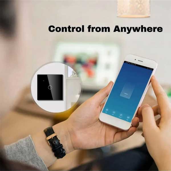Intrerupator smart touch negru, WiFi, Sticla securizata, Classlights, 10A, Control vocal, Smart Life / Tuya, LED