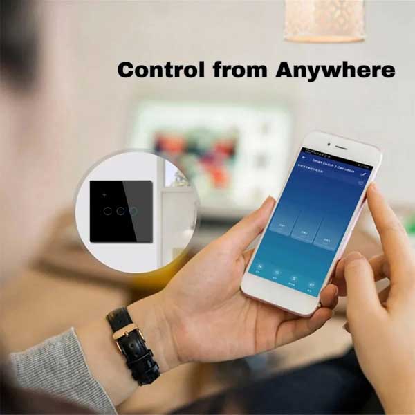 Intrerupator smart triplu touch, Negru, WiFi, Sticla securizata, Classlights, 10A, Control vocal, Smart Life / Tuya, LED