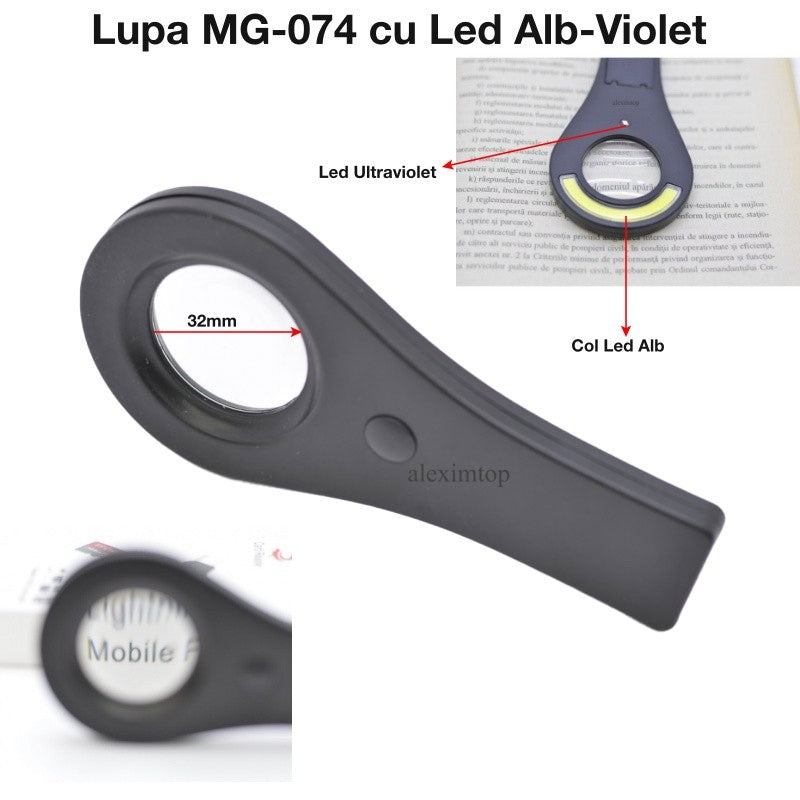 Lupa de Mana cu LED COB Alb + Violet