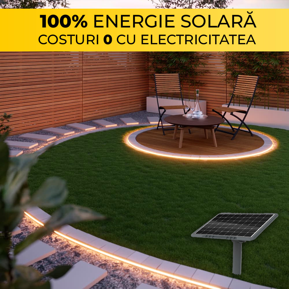 Kit Banda LED Alb-Cald, 20 Metri, Panou Solar Monocristalin, 200W, IP65, ClassLights