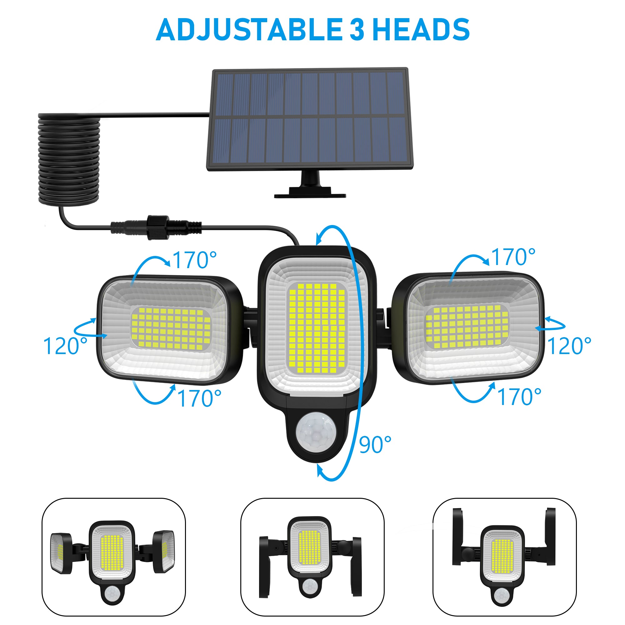 Lampa LED Solara 45W pentru Exterior ClassLights cu Senzor de Miscare si Brate Rotative, 225 Led-uri