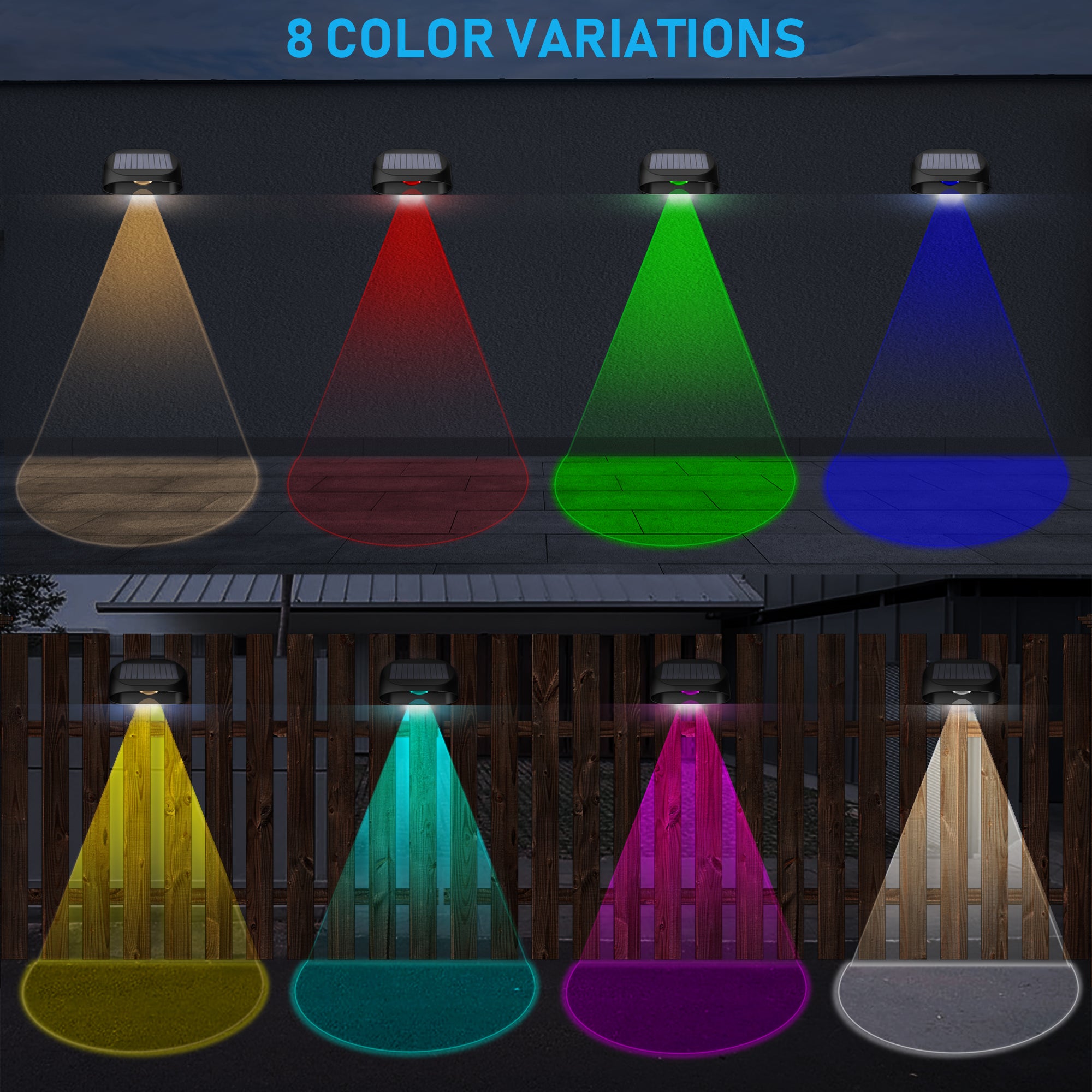 Set 4 Lămpi Solare de Perete pentru Exterior, Lumină Multicoloră RGBW, Classlights