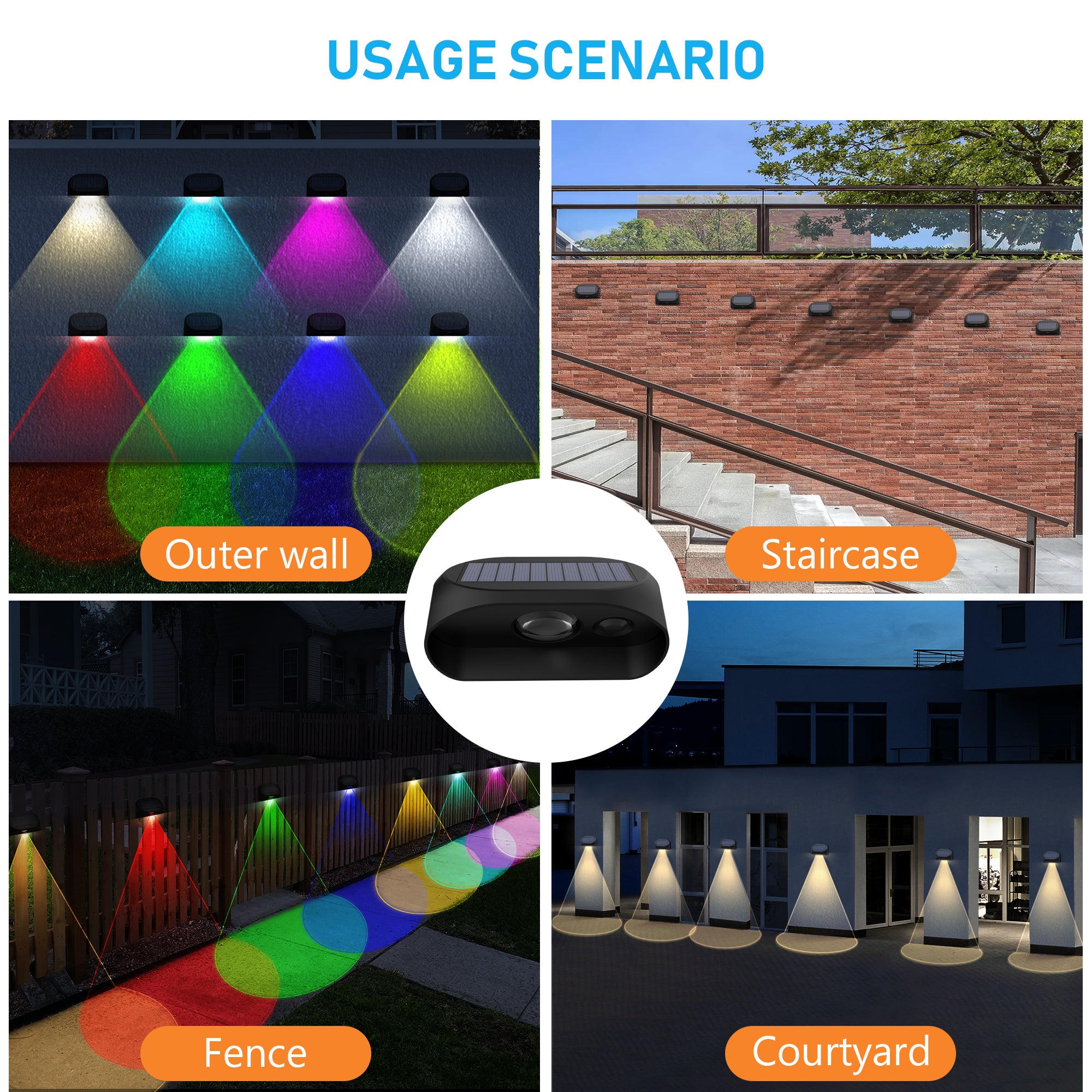 Set 4 Lămpi Solare de Perete pentru Exterior, Lumină Multicoloră RGBW, Classlights