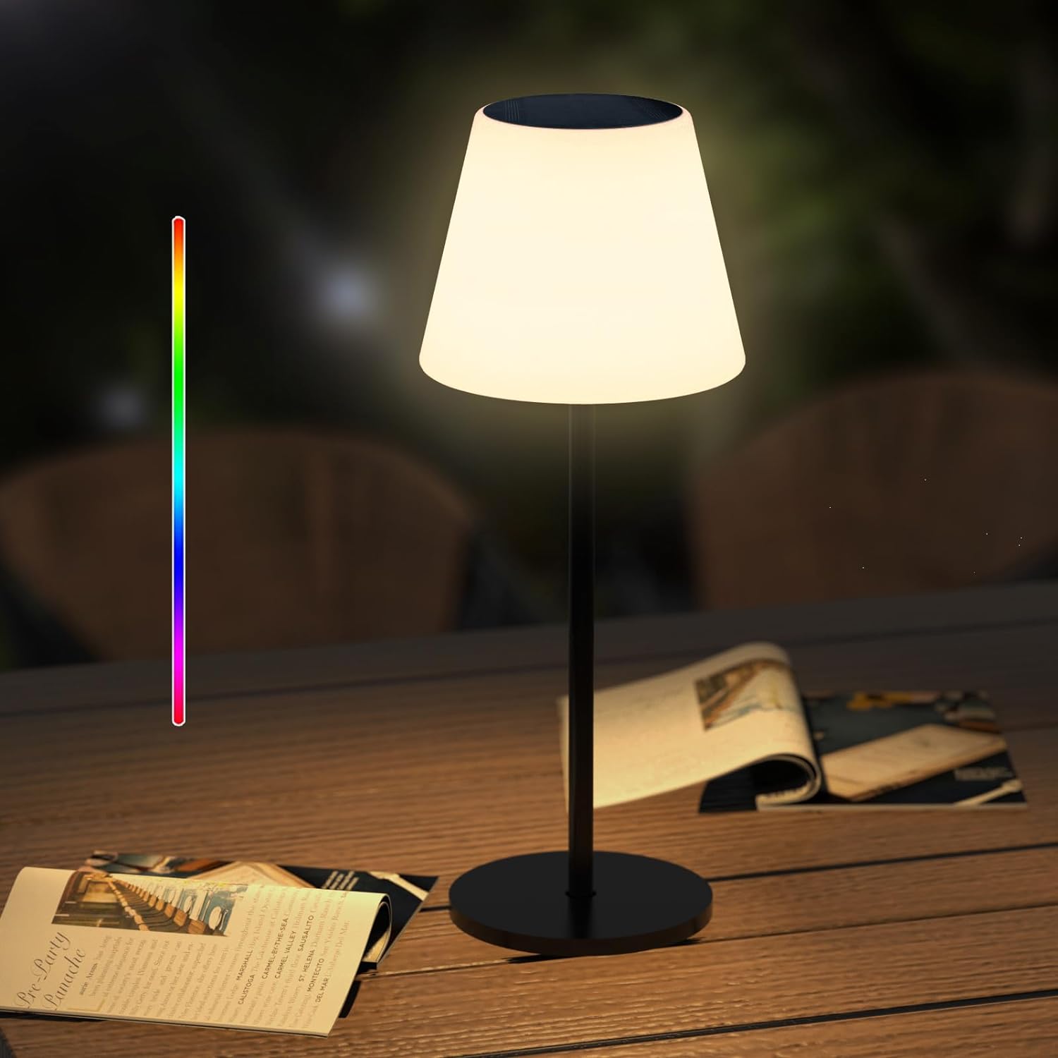 Lampa de Masă, Încărcare Solară și USB-C, Lumină Multicoloră RGBW, Telecomanda, ClassLights