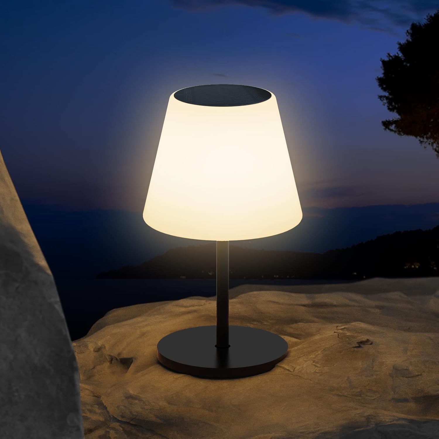 Lampa de Masă, Încărcare Solară și USB-C, Lumină Multicoloră RGBW, Telecomanda, ClassLights