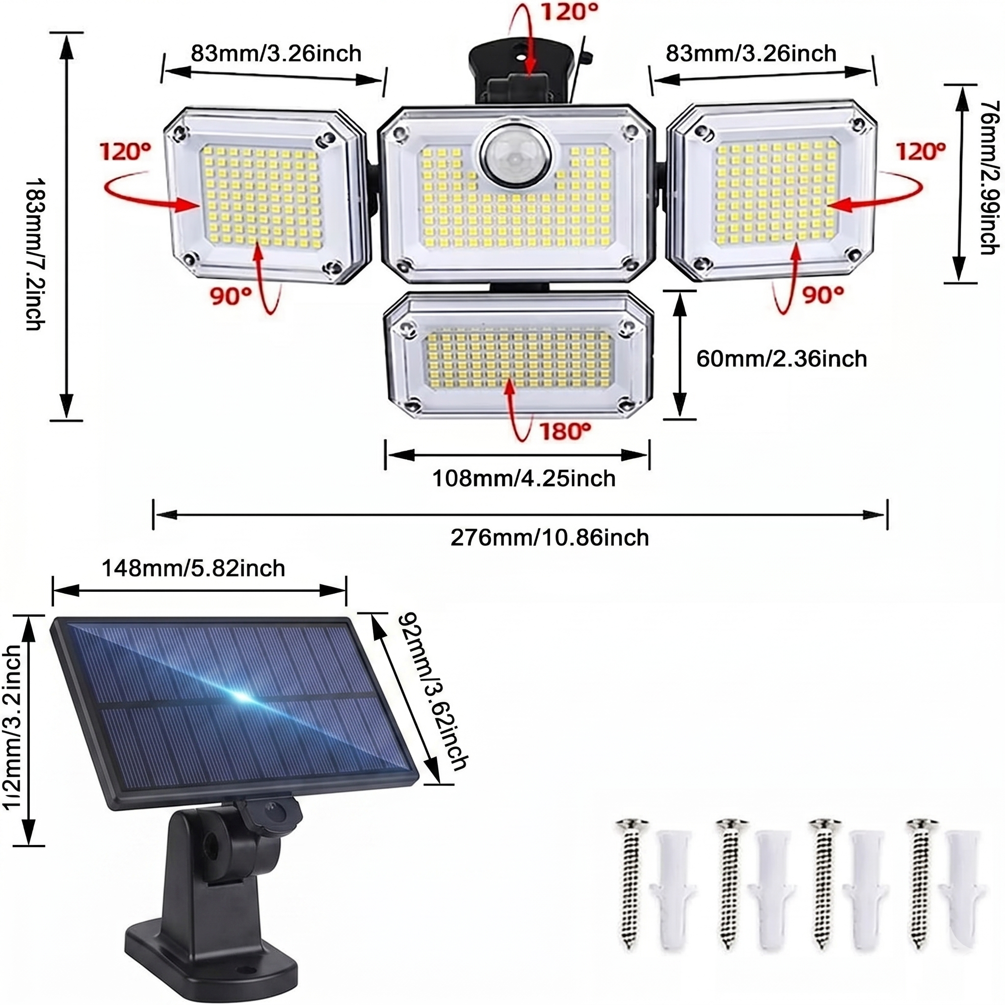 Lampa Solara Dubla 333 LED-uri, 3000 Lumeni, Senzor de Miscare si Panou Solar