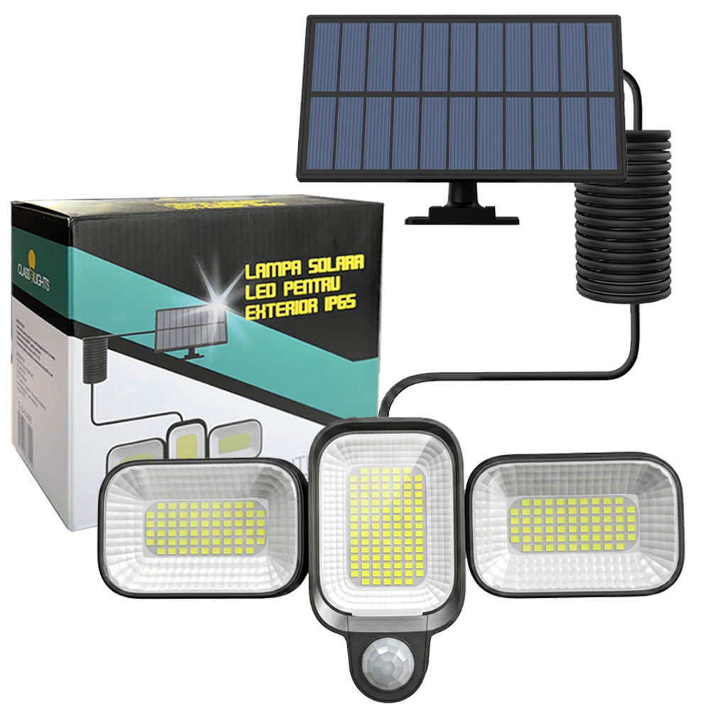 Lampa LED Solara 45W pentru Exterior ClassLights cu Senzor de Miscare si Brate Rotative, 225 Led-uri