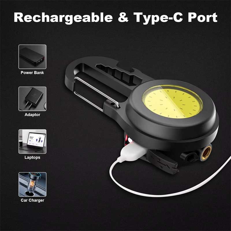 Mini-Lanternă LED COB cu Magnet, Multifuncțională, Încărcare USB-C, Classlights