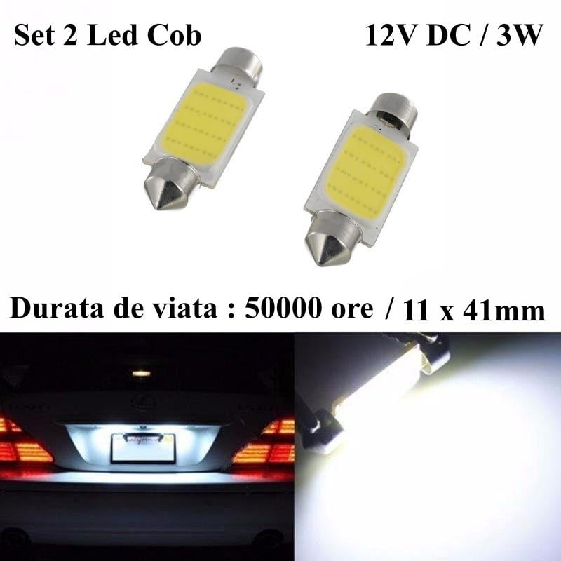 LED Auto COB, Soclu Feston 41mm, Lumina Alba, Set 2 Buc