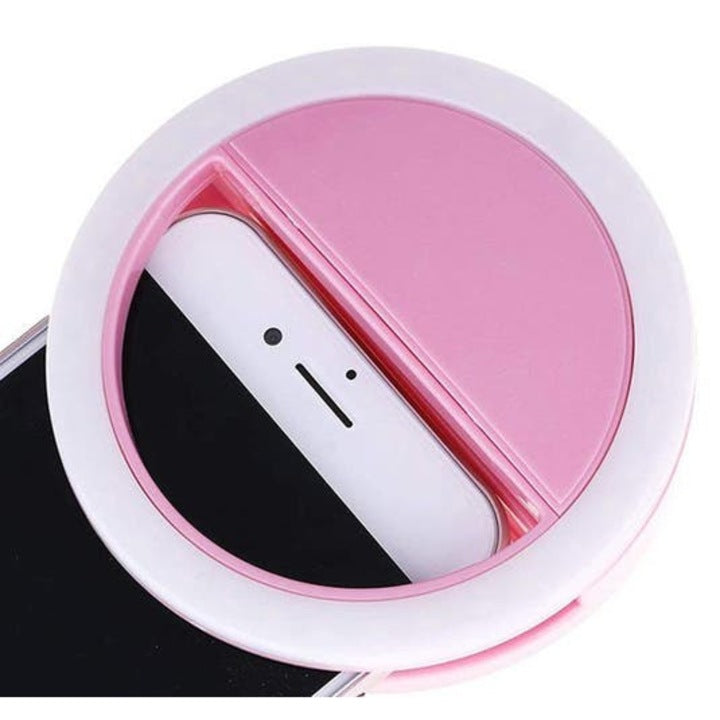 Lampa Selfie Ring Light LED Portabila Roz, 3 Niveluri de Intensitate, Reincarcabila