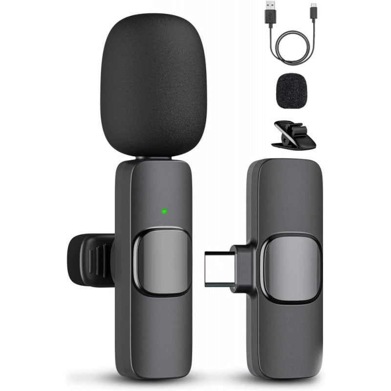 Microfon Vlogging, Wireless, Acumulator 65mAh, Lavariera, Type-C