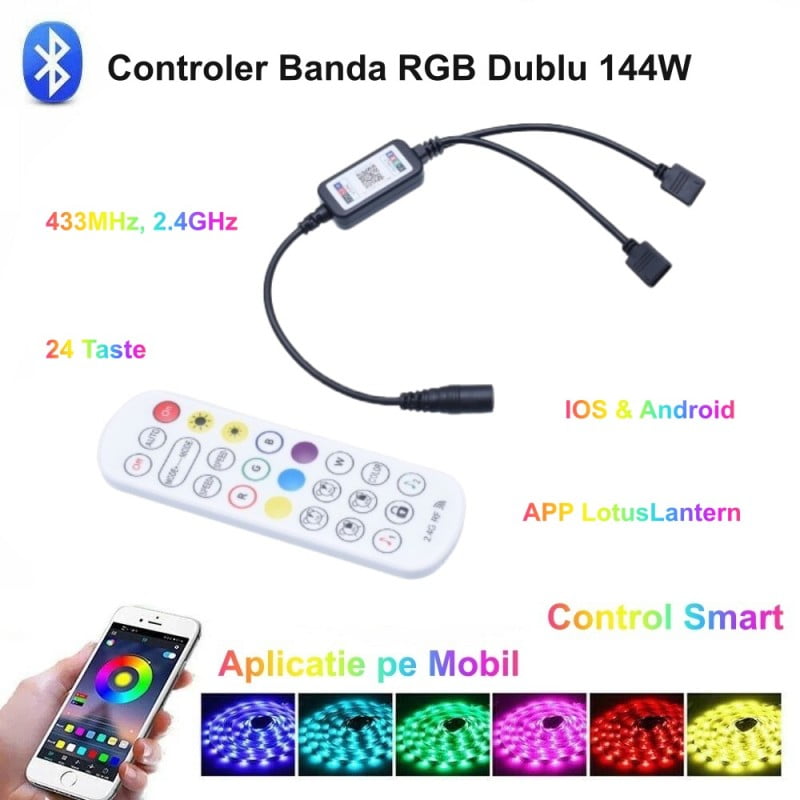 Mini-Controller LED RGB 24 Taste, 2 Iesiri si Magic Smart,144W