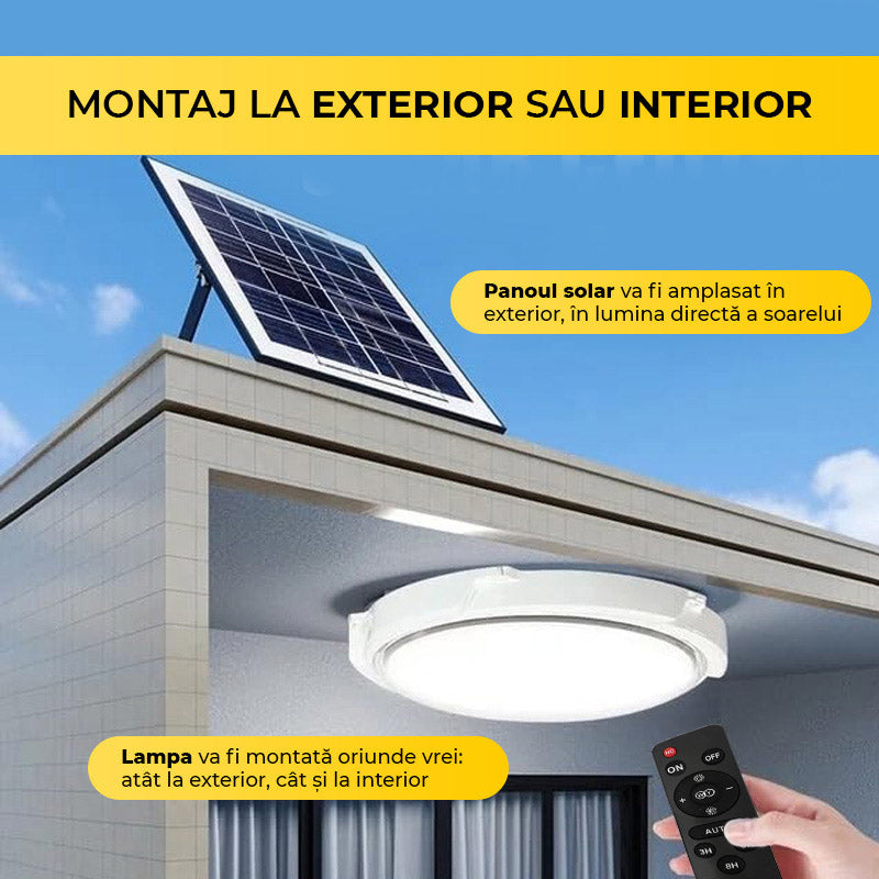 Aplică LED 100W cu Panou Solar, Interior/Exterior, Plafonieră Rotundă, Lumină Rece/Caldă, ClassLights
