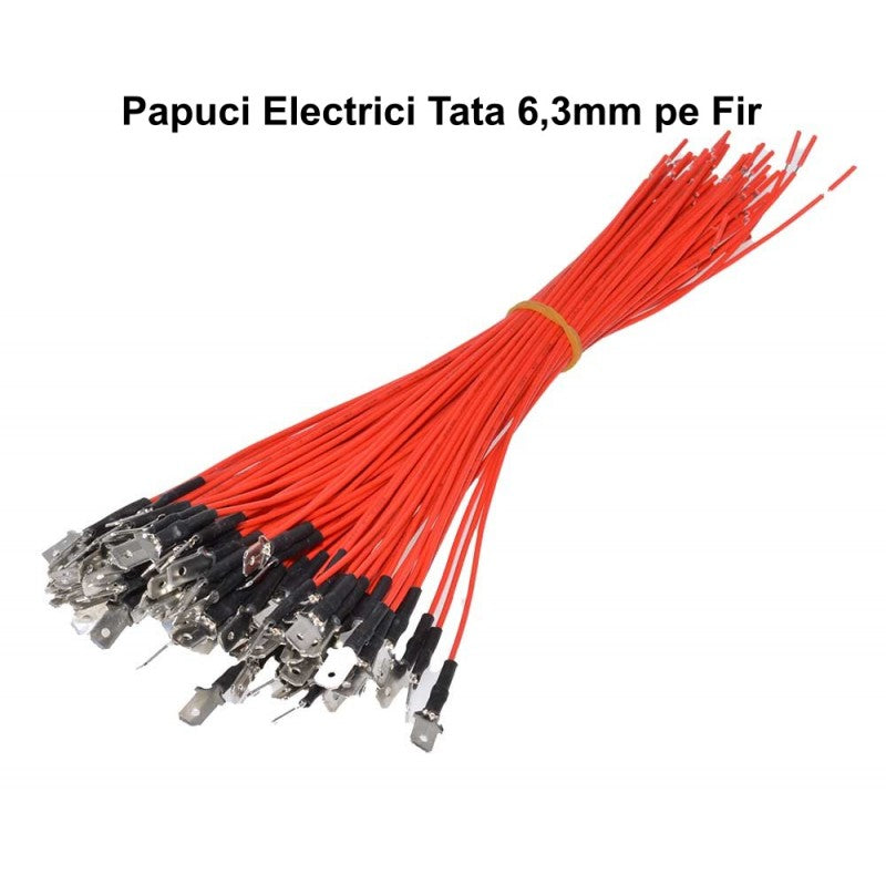 Papuc electric TATA, 6,3MM, Fir 20 cm, 100buc/Set, Rosu