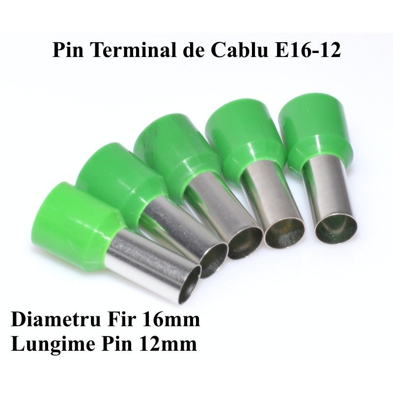 Pin Terminal Pentru Cablu E16-12 Verde, 100Buc/Set