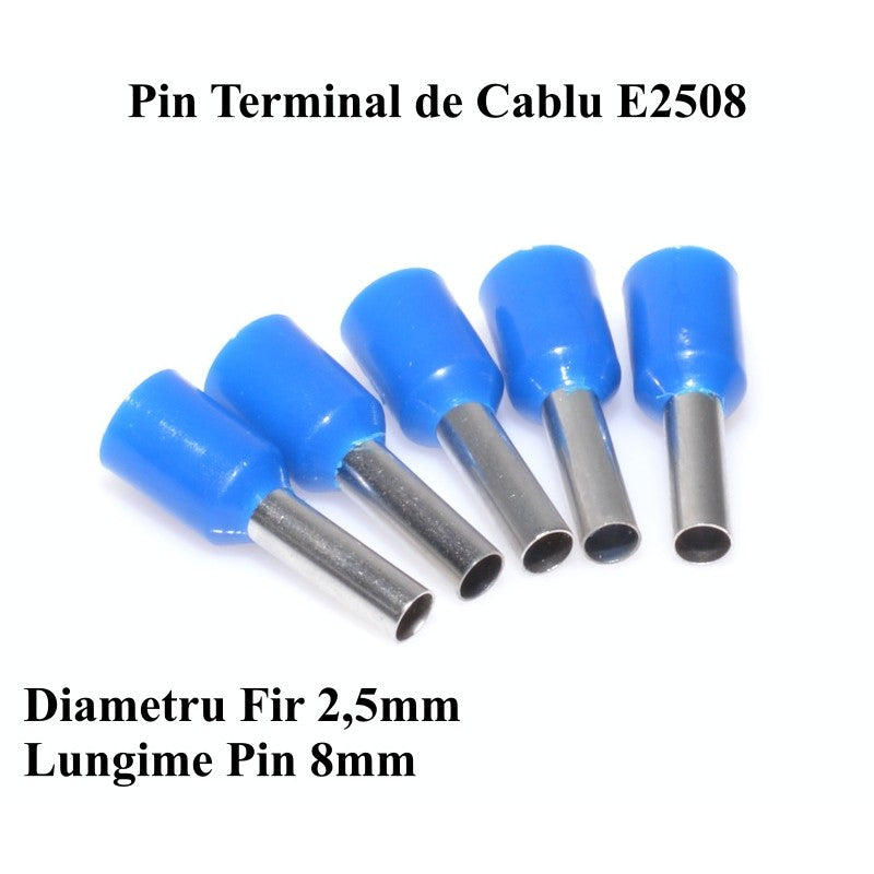 Pin Terminal Pentru Cablu E2508 Albastru , 100Buc/Set