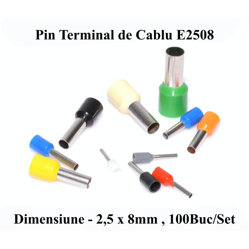 Pin Terminal Pentru Cablu E2508 Albastru , 100Buc/Set