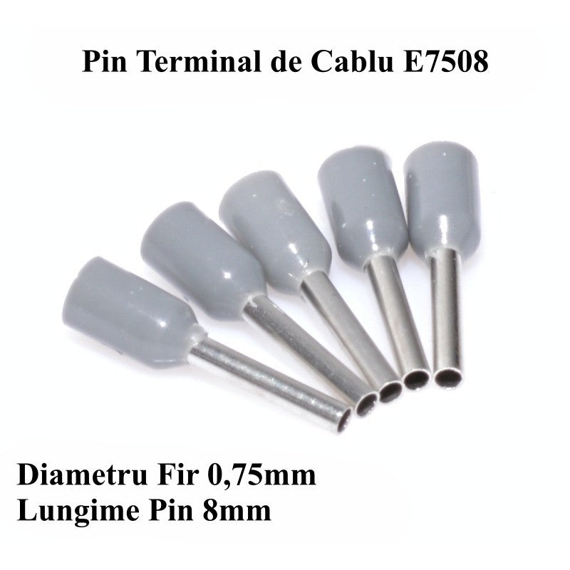 Pin Terminal Pentru Cablu E7508 Gri , 100Buc/Set