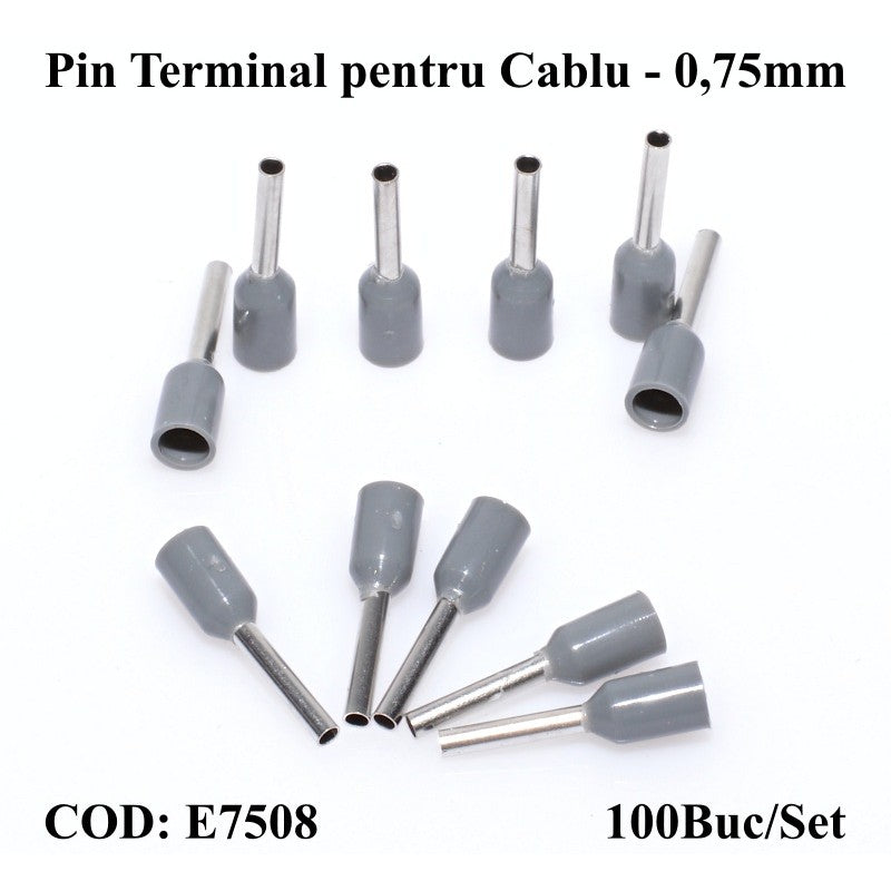 Pin Terminal Pentru Cablu E7508 Gri , 100Buc/Set