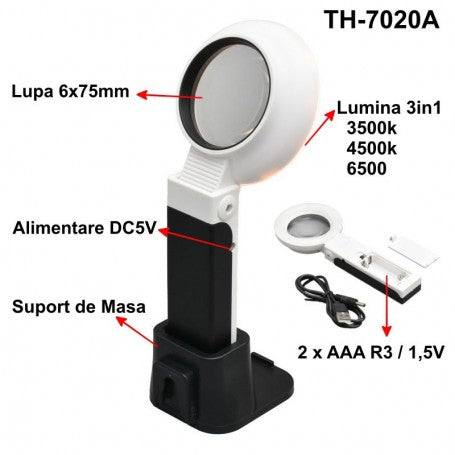 Lupa de Marit 16x50mm cu Lumina, Suport si Alimentare / TH-7020A