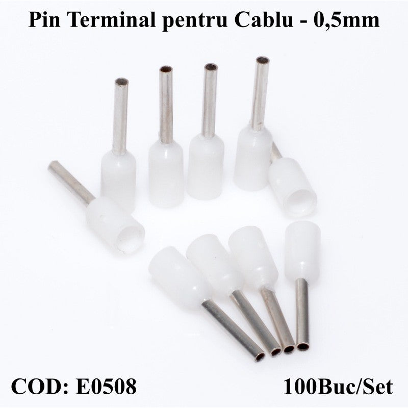 Pin Terminal Pentru Cablu E0508 Alb , 100Buc/Set