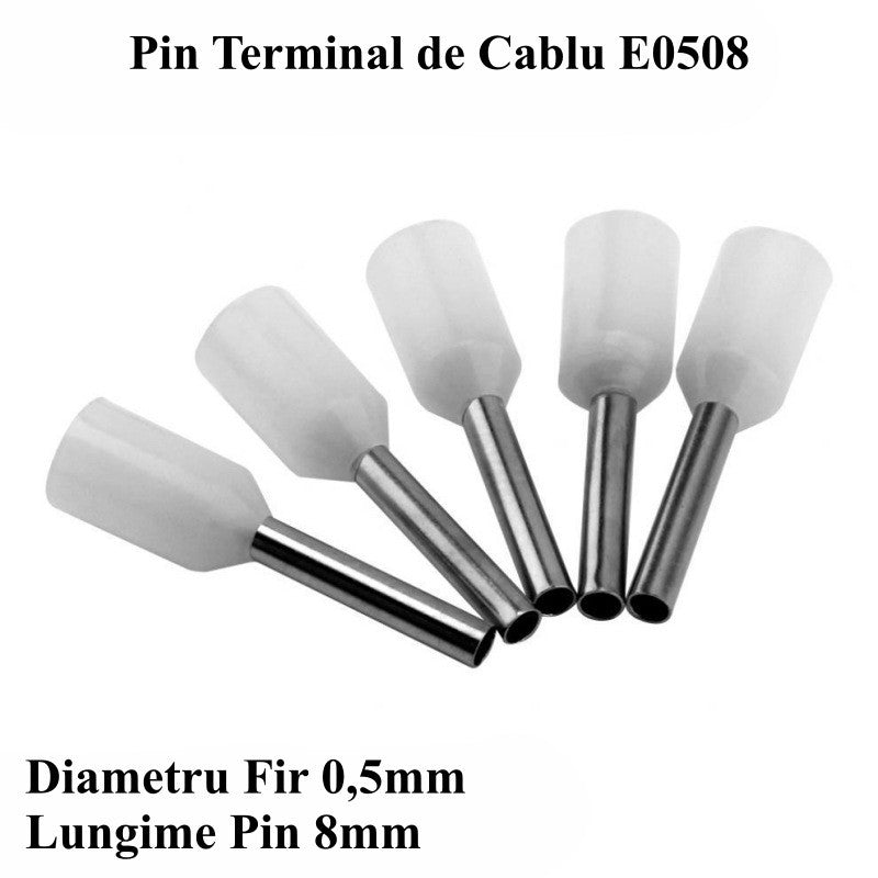 Pin Terminal Pentru Cablu E0508 Alb , 100Buc/Set