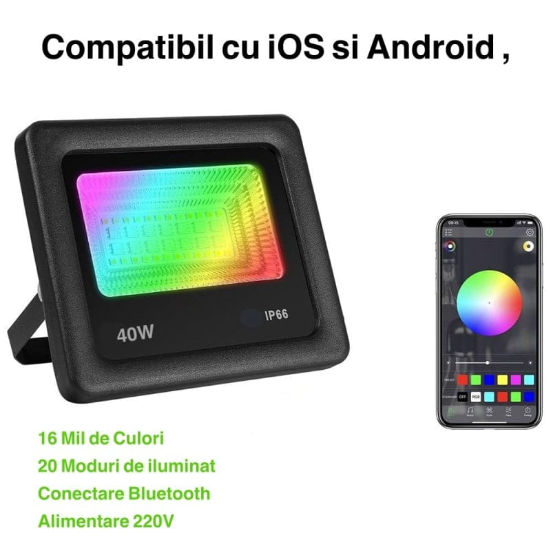 Proiector RGBW LED 40W, Android, iOS, Bluetooth