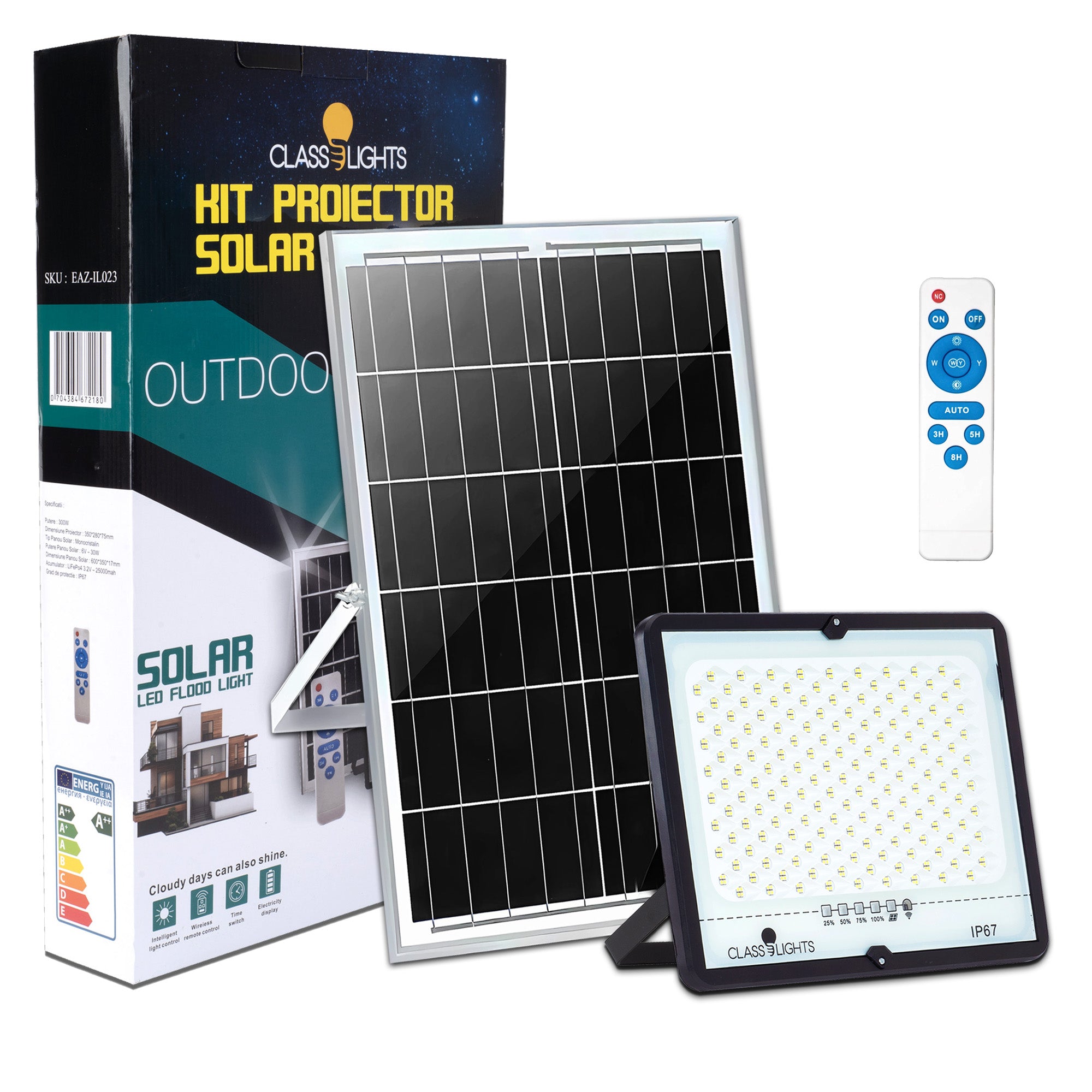 Proiector Solar Led 300W, Kit Complet, Ip67, ElectroAZ
