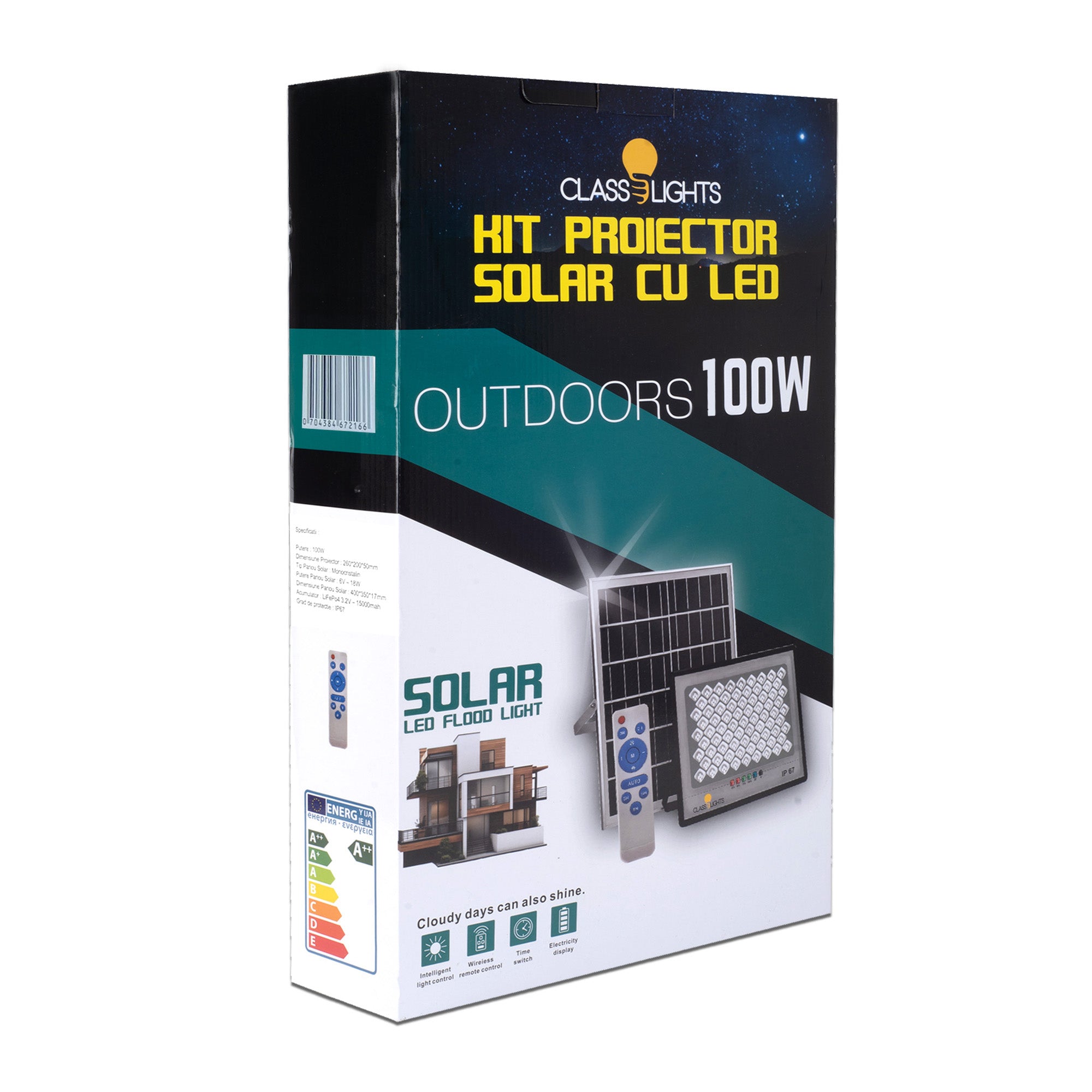 Proiector Solar Led 100W, Kit Complet, Ip67, ElectroAZ