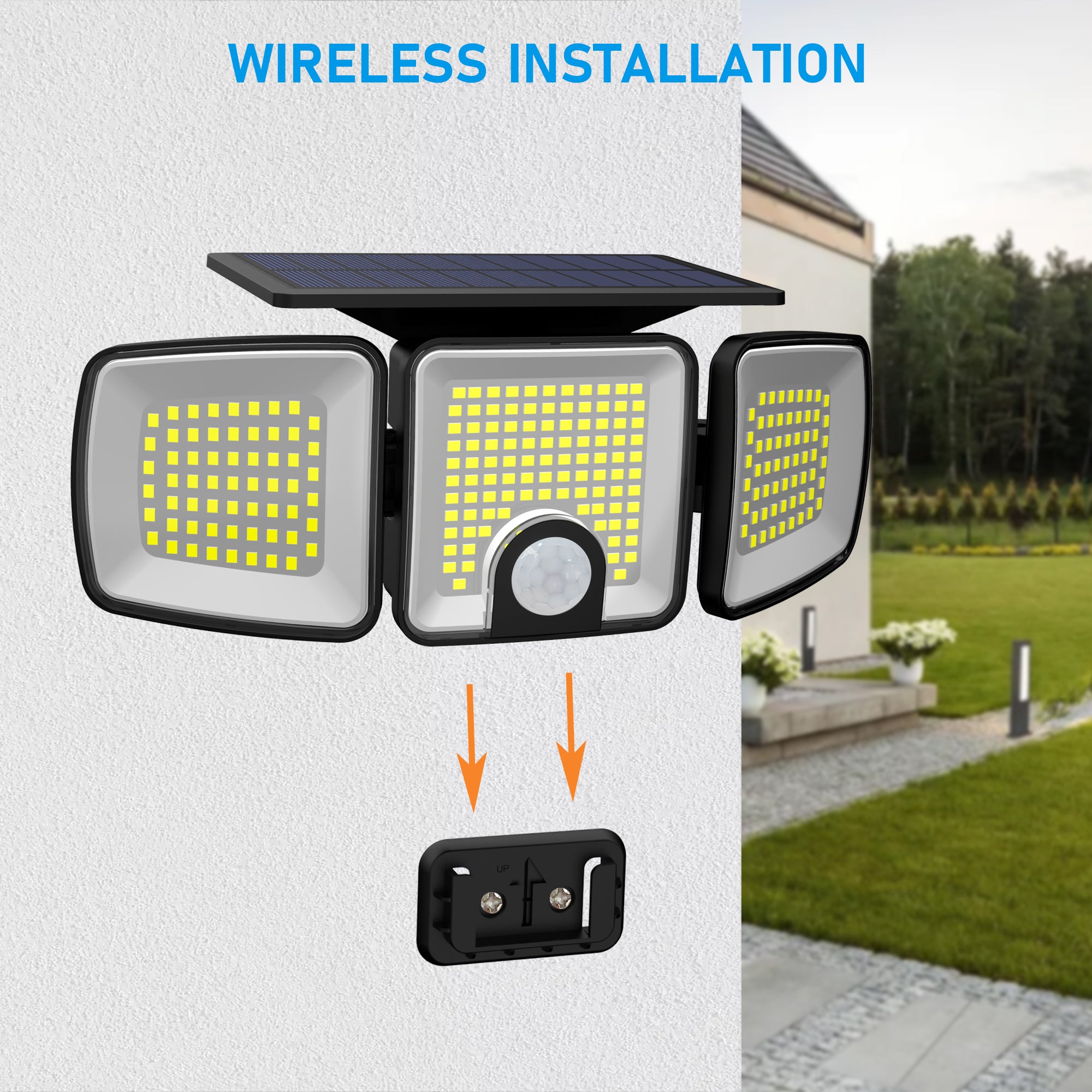 Proiector Solar LED 45W cu 3 Capete Reglabile si Senzor de Miscare ClassLights, 223 Led-uri