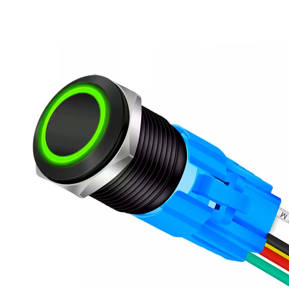 Buton Push Negru 19mm cu Revenire si Led Verde, ElectroAZ