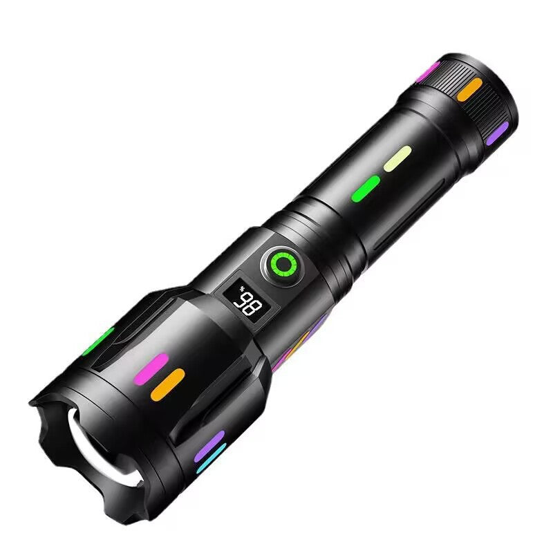 Lanterna LED P50, 2000 Lumeni, Reincarcabila USB-C, Zoom Telescopic, Corp Aluminiu si Afisaj Digital Inteligent
