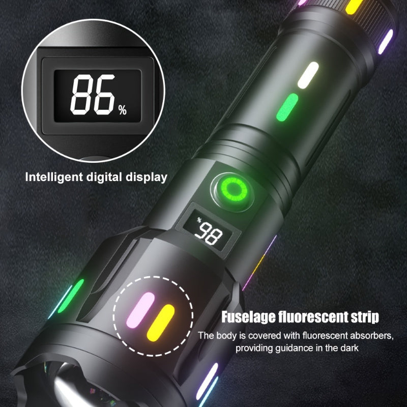 Lanterna LED P50, 2000 Lumeni, Reincarcabila USB-C, Zoom Telescopic, Corp Aluminiu si Afisaj Digital Inteligent