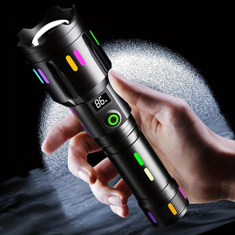 Lanterna LED P50, 2000 Lumeni, Reincarcabila USB-C, Zoom Telescopic, Corp Aluminiu si Afisaj Digital Inteligent