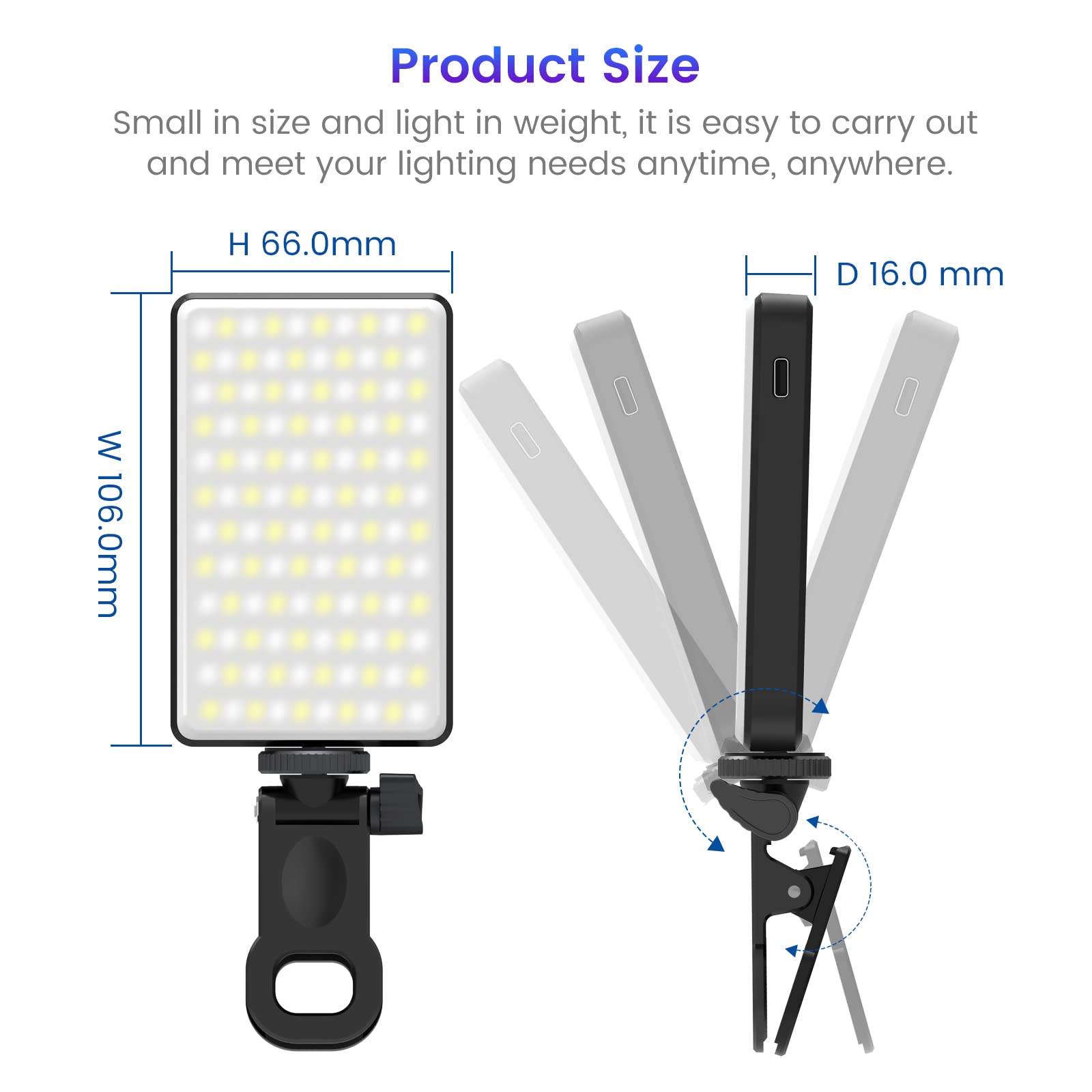 Lampa LED Video Conferinta si Vlog, Portabila, Baterie 3000mAh,  2500K-9000K, 120 LED-uri, CRI 95+
