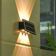 Lampa Solara de Perete Exterior cu 6 LED-uri, Iluminat Bidirectional Sus si Jos, Senzor de Lumina, Rezistenta la Apa IP65