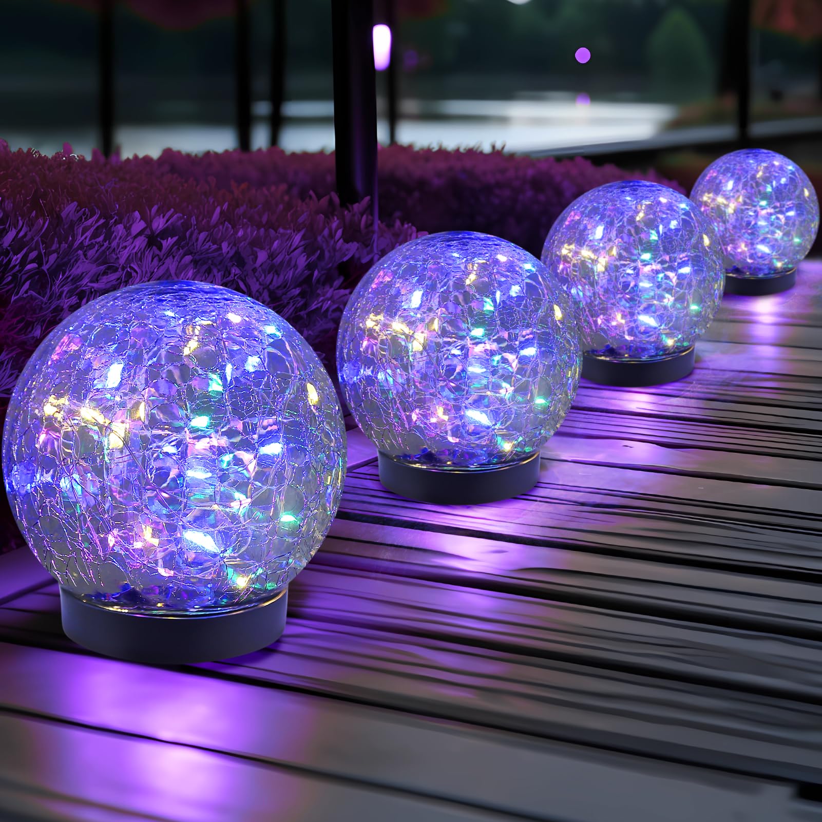 Lampa Solara Glob din Sticla Crapatura RGB Multicolor, IP65, Efect Magic de Culori, Decoratiune pentru Gradina si Terasa