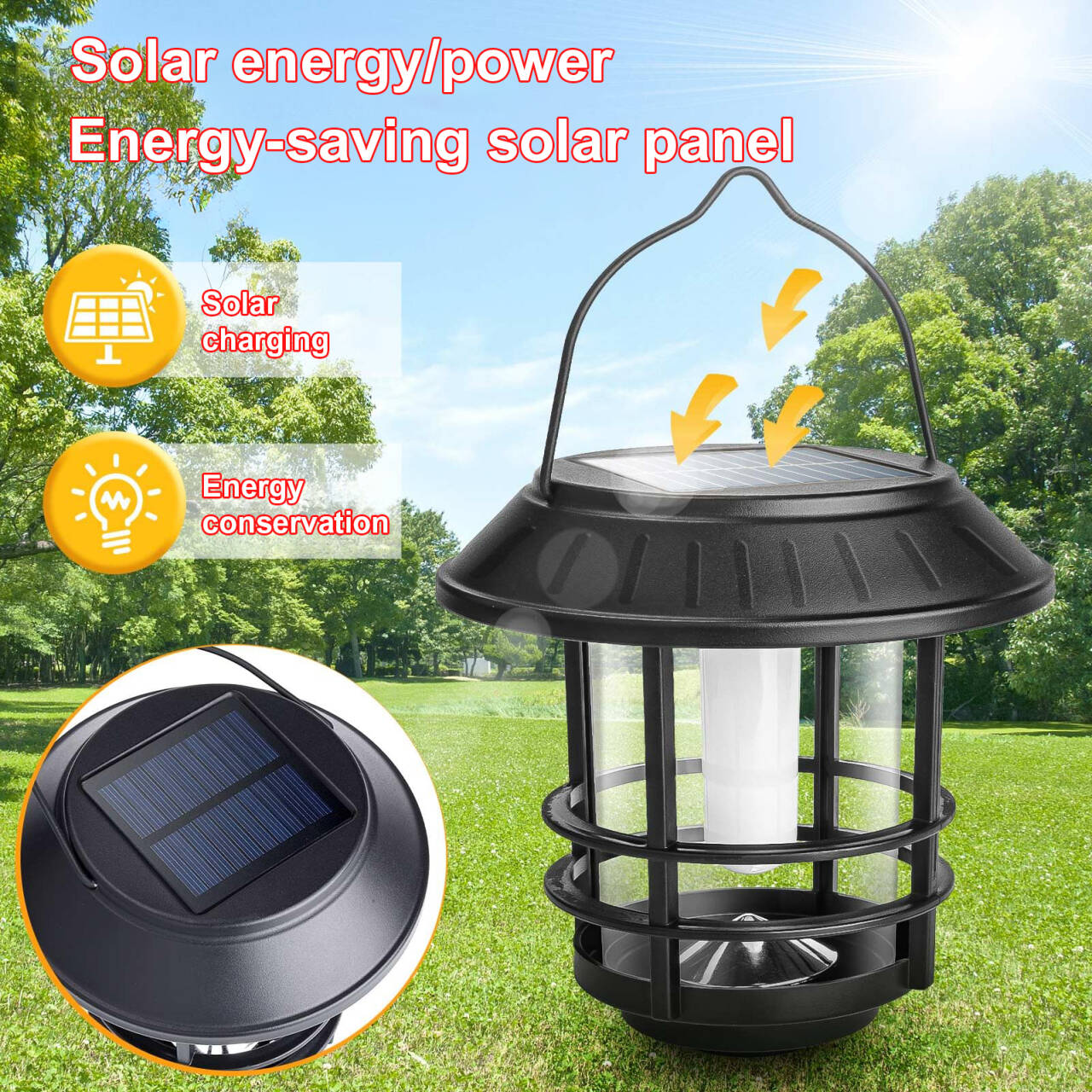 Set 2 Lampi Solare de Exterior cu Efect Flacara Realista, Design Retro Elegant,Protectie IP65, Negru