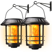 Set 2 Lampi Solare de Exterior cu Efect Flacara Realista, Design Retro Elegant,Protectie IP65, Negru