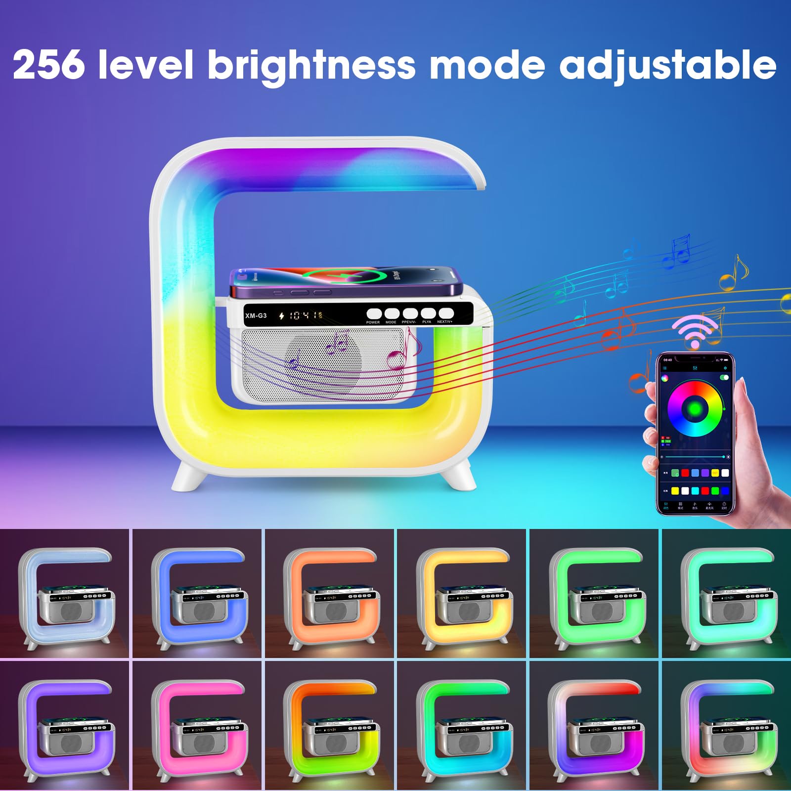 Ceas Digital cu Boxa Bluetooth, Incarcare Wireless 15W si Iluminare LED RGB