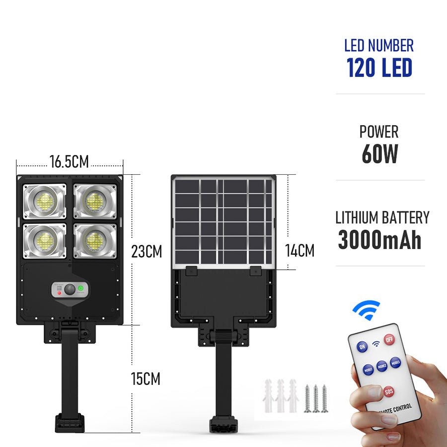 Lampa Solara Stradala 60W, 120 LED, Senzor Miscare si Telecomanda