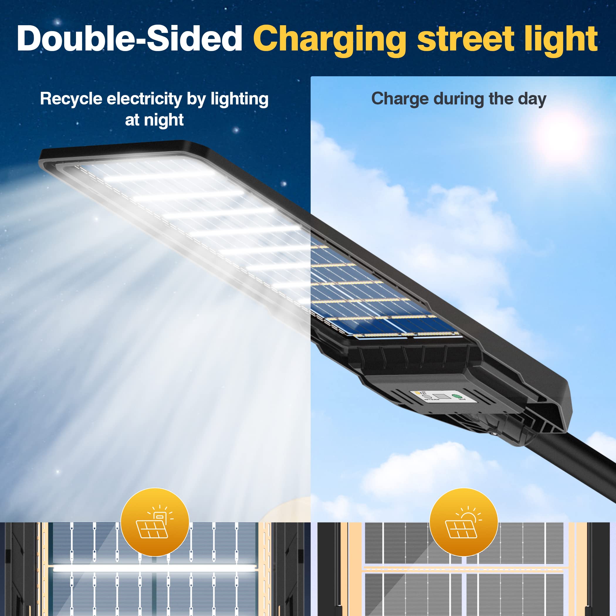 Lampa Stradala Solara 100W Bifaciala, Incarcare Dubla, Senzor si Telecomanda