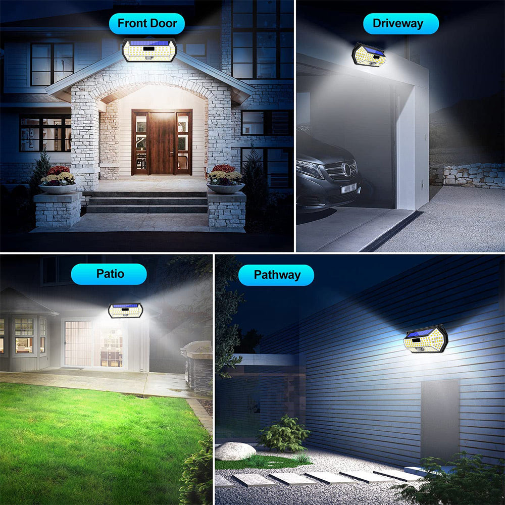 Set 2 Lampi Solare 148 LED cu Senzor de Miscare, 3 Moduri Iluminare, IP65 Waterproof